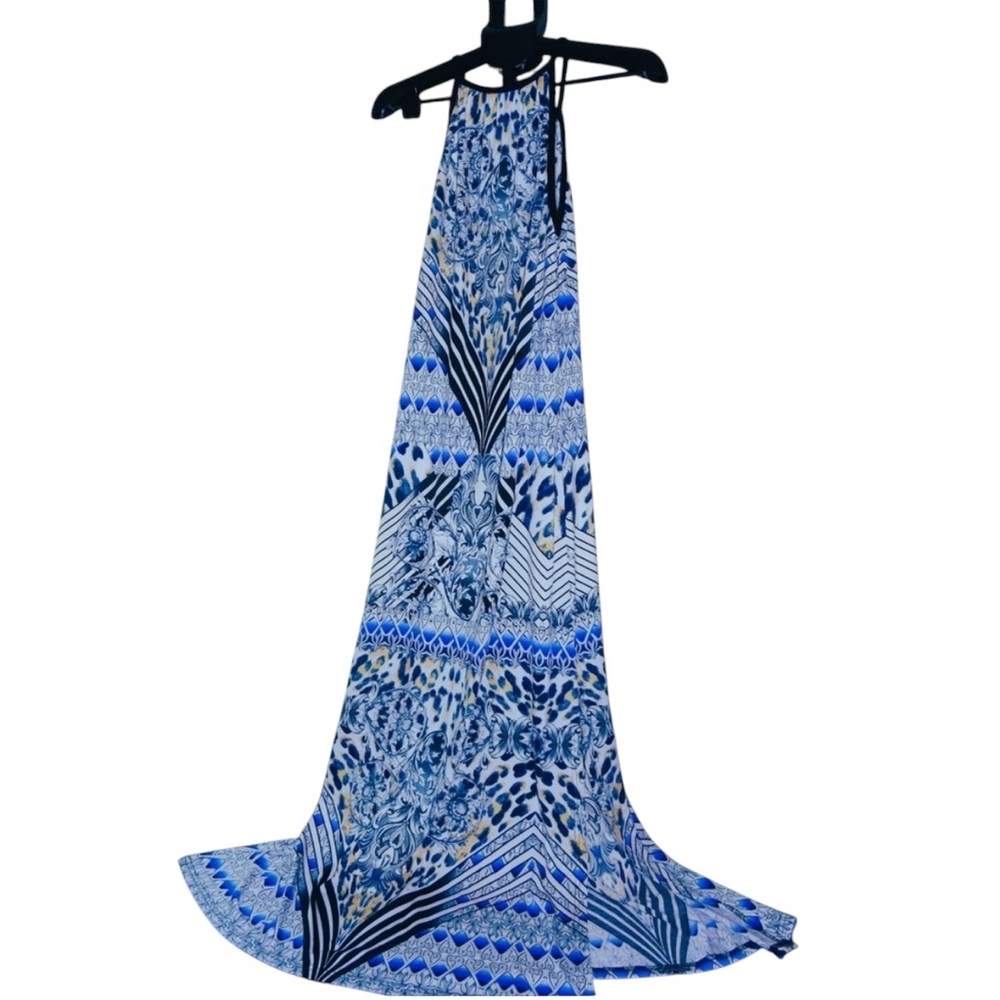 Bellisima Elegant Blue Patterned Maxi Dress. Blus